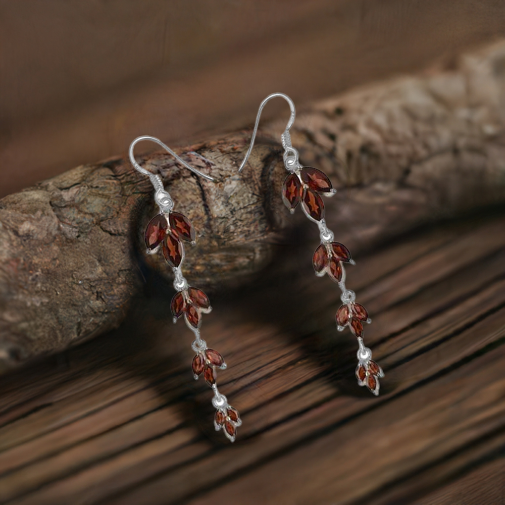 925 Sterling Silver Earrings In Natural Garnet Gemstone 925SE952