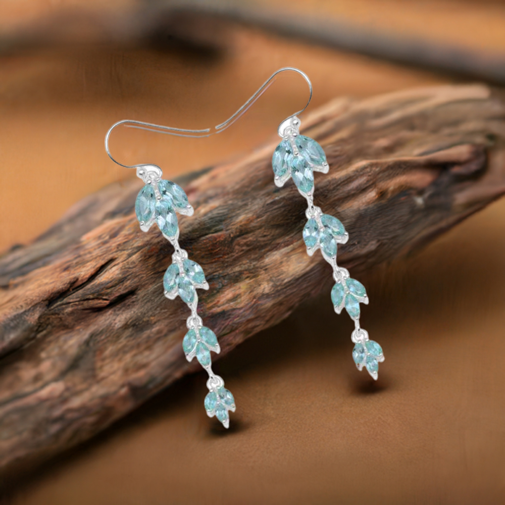 925 Sterling Silver Earrings In Genuine Blue Topaz Gemstone 925SE954