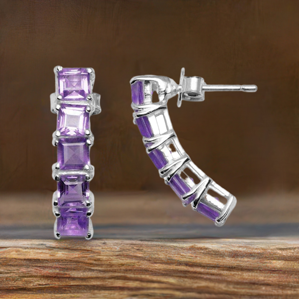 925 Sterling Silver Earrings In Natural Amethyst Gemstone 925SE955