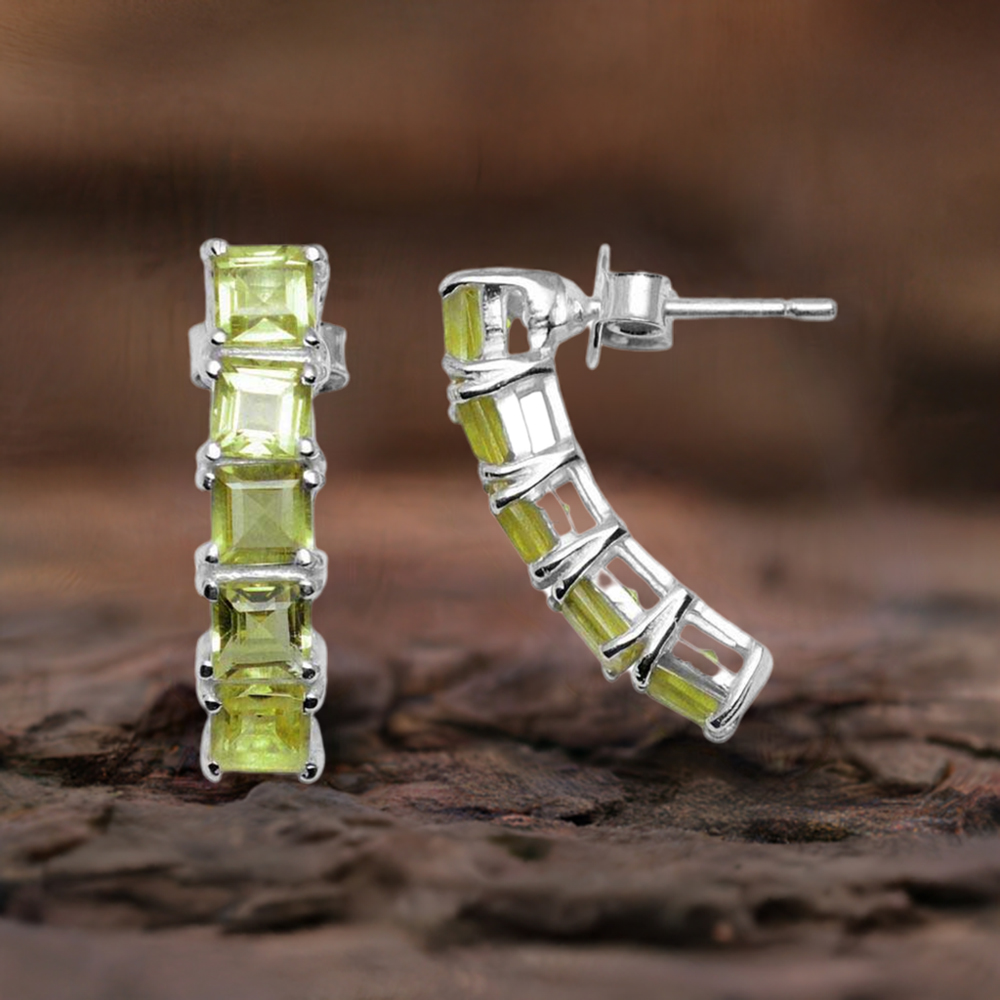 925 Sterling Silver Earrings In Semi Precious Peridot Gemstone 925SE956