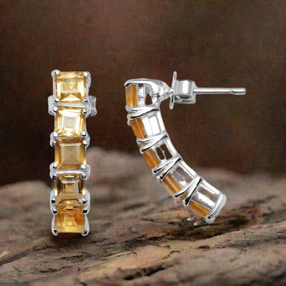 925 Sterling Silver Earrings In Natural Citrine Gemstone 925SE958