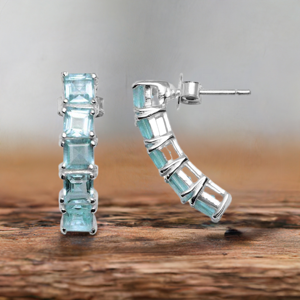 925 Sterling Silver Earrings In Semi Precious Blue Topaz Gemstone 925SE959