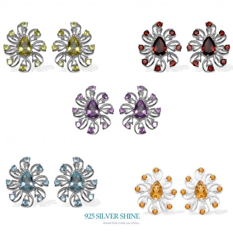 925 Sterling Silver Earrings In Semi Precious Garnet Gemstone 925SE962_1