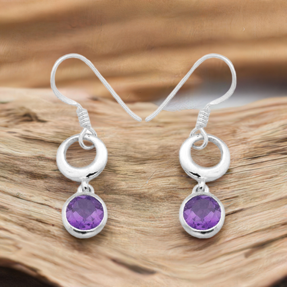 Natural Amethyst Gemstone Earrings In 925 Sterling Silver Jewelry 925SE970