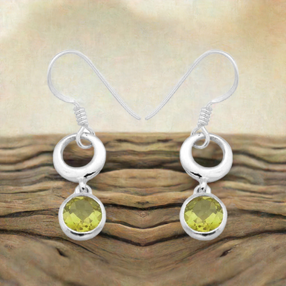 Semi Precious Lemon Quartz Gemstone Earrings In 925 Sterling Silver Jewelry 925SE971