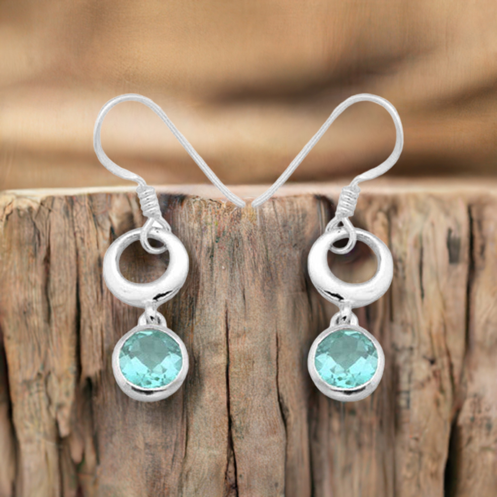 Semi Precious Blue Topaz Gemstone Earrings In 925 Sterling Silver Jewelry 925SE974