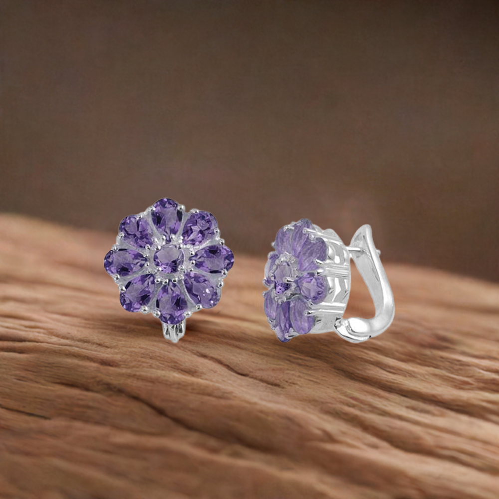 925 Sterling Silver Handmade Earrings In Amethyst Gemstone Jewelry 925SE980