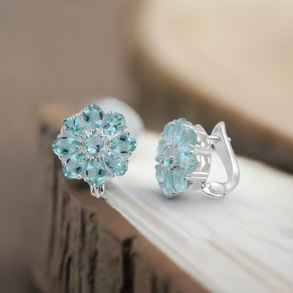 925 Sterling Silver Handmade Earrings In Blue Topaz Gemstone Jewelry 925SE984