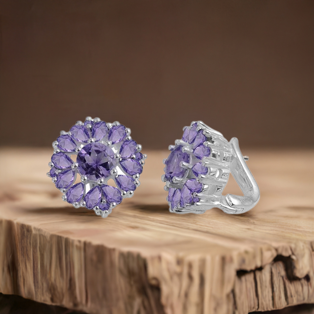 925 Sterling Silver Earrings In Amethyst Gemstone Jewelry 925SE985