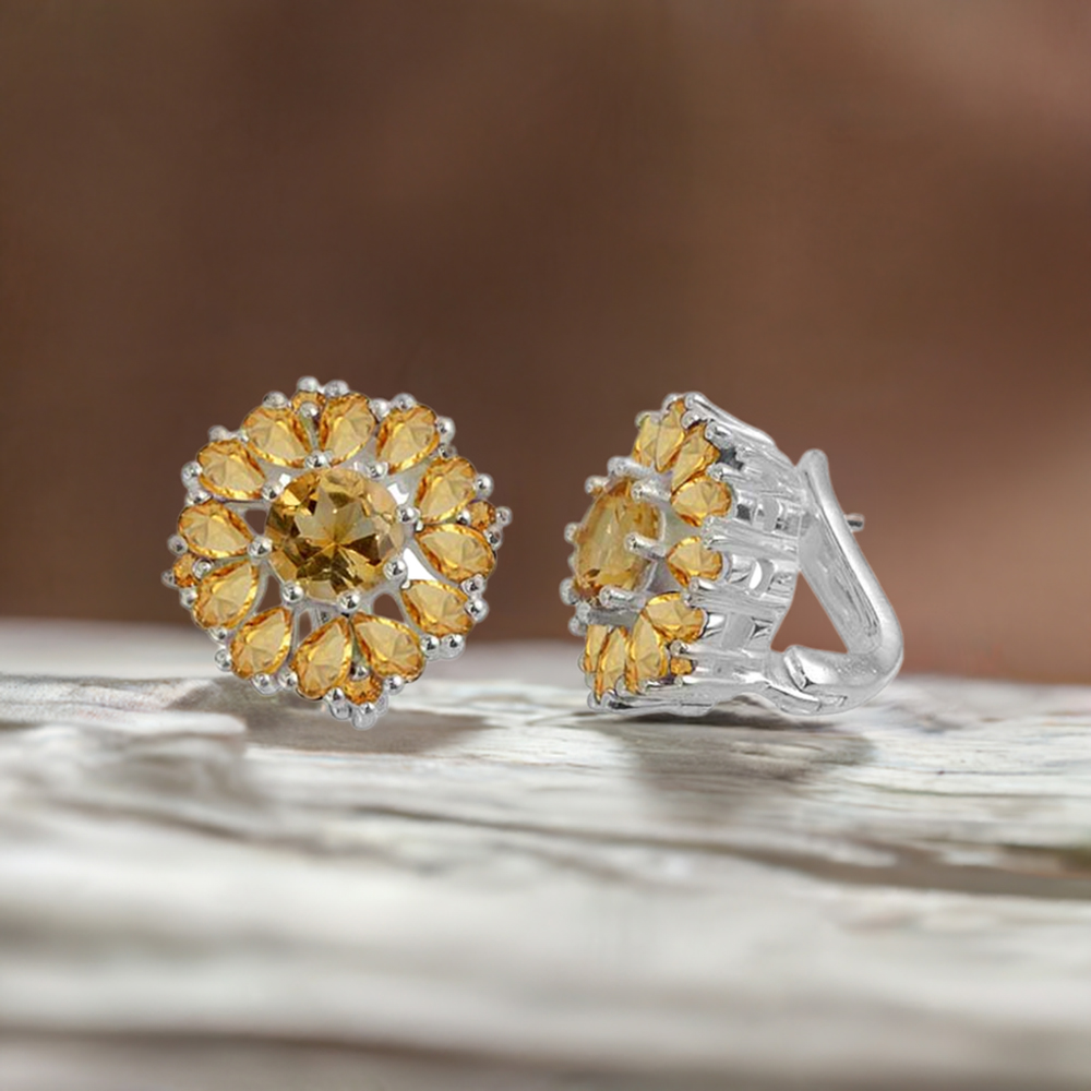 925 Sterling Silver Earrings In Citrine Gemstone Jewelry 925SE988