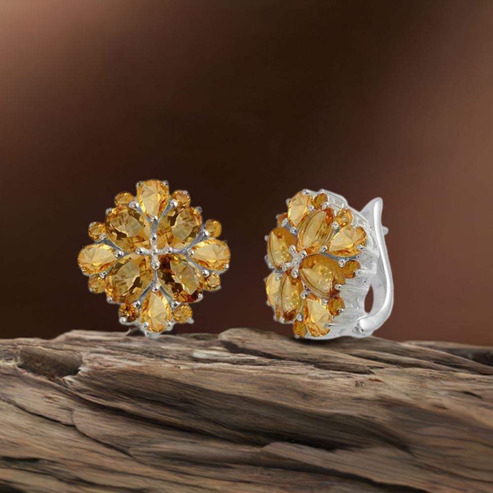 925 Sterling Silver Handmade Earrings In Citrine Gemstone Jewelry 925SE992