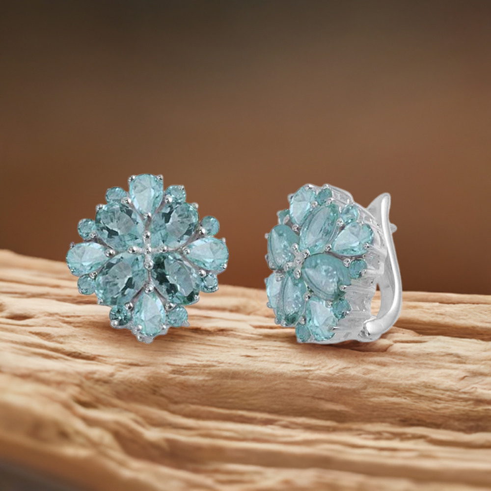 925 Sterling Silver Handmade Earrings In Blue Topaz Gemstone Jewelry 925SE993