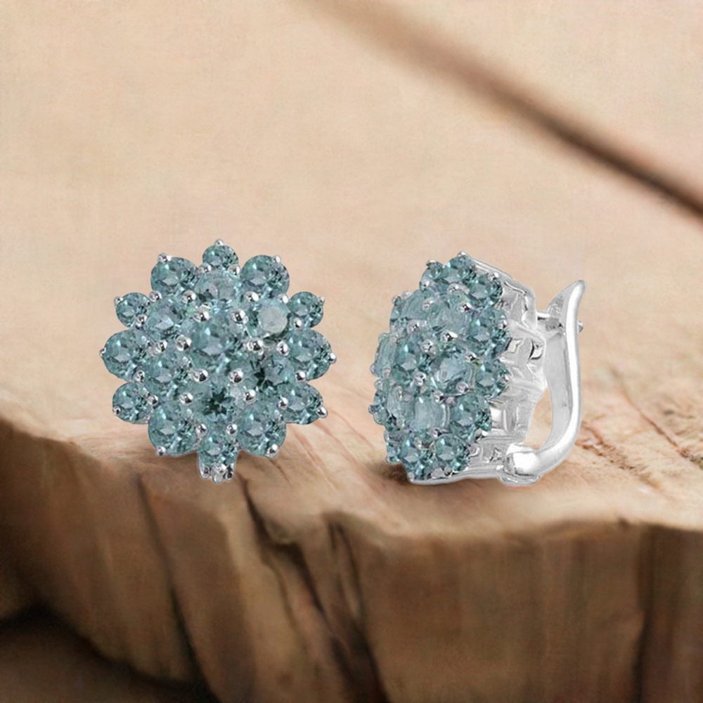 925 Sterling Silver Earrings In Blue Topaz Gemstone Jewelry 925SE998