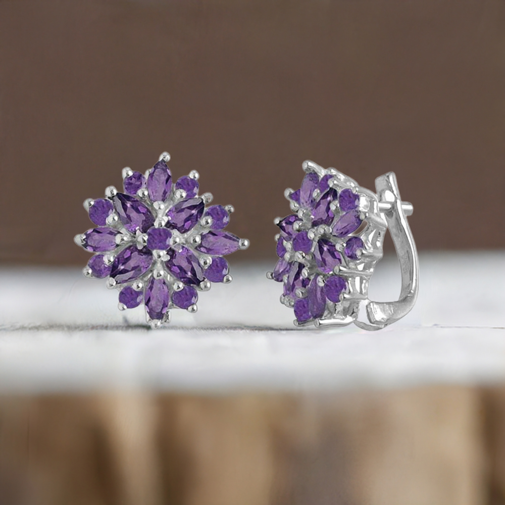 925 Sterling Silver Earrings In Amethyst Gemstone Jewelry 925SE999