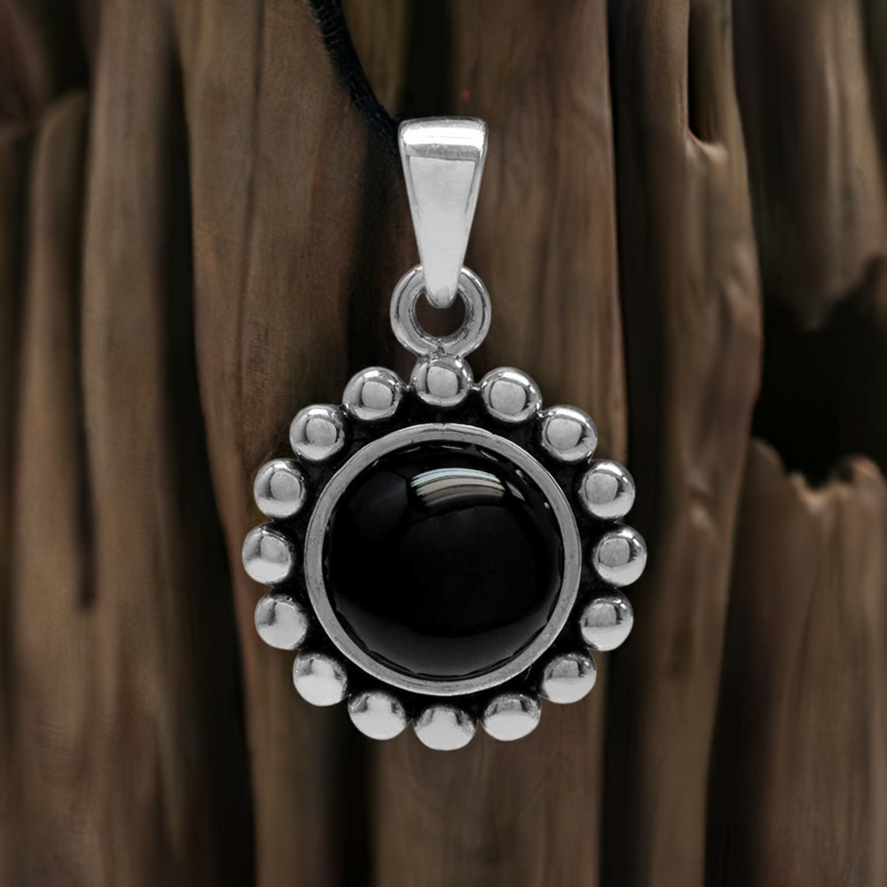 925 Solid Silver Pendants In Black Onyx Gemstone Jewelry 925SP02-1