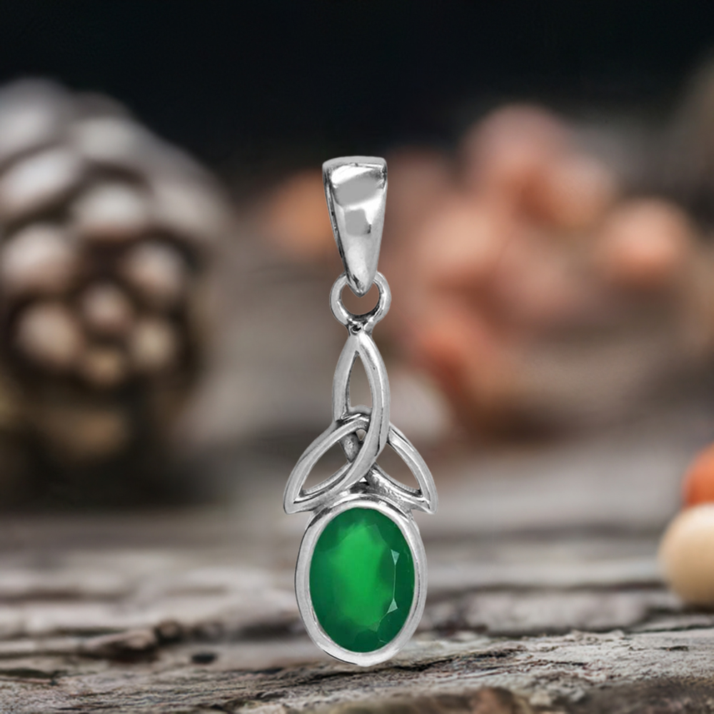 Solid Sterling Silver Handmade Pendants In Green Onyx Gemstone Jewelry 925SP06-1