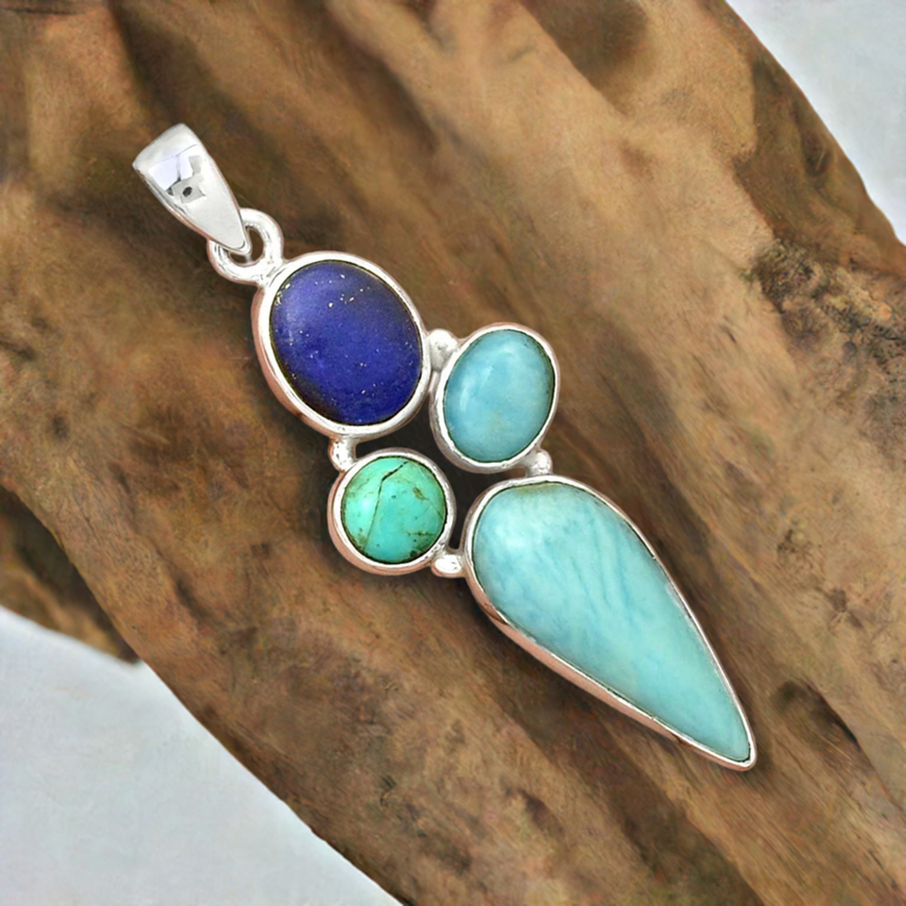 Multi Gemstone Handmade Pendants In Solid Sterling Silver Jewelry 925SP071-1