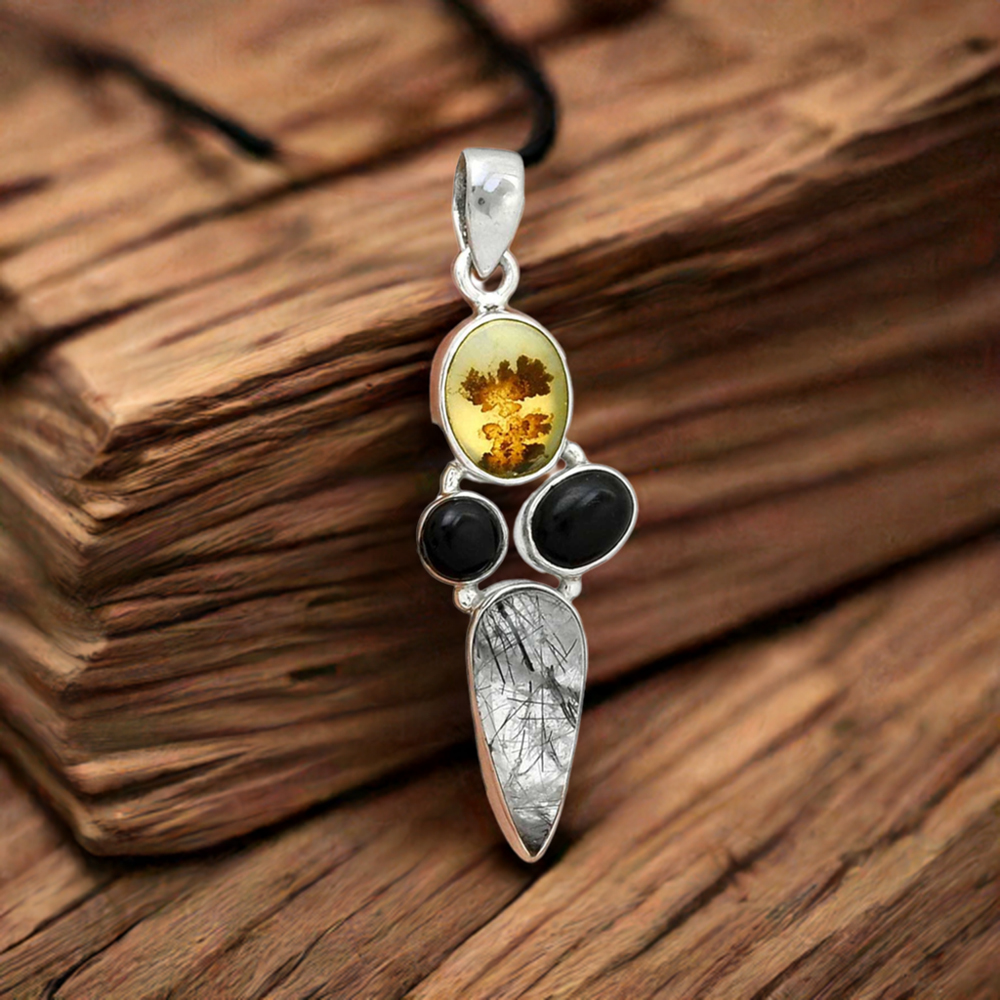 Multi Gemstone Pendants In 925 Fine Silver Jewelry 925SP071-4