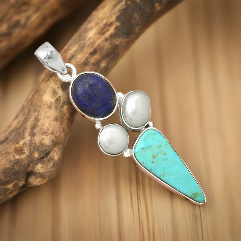 Multi Gemstone Handmade Pendants In 925 Sterling Silver Jewelry 925SP071-5