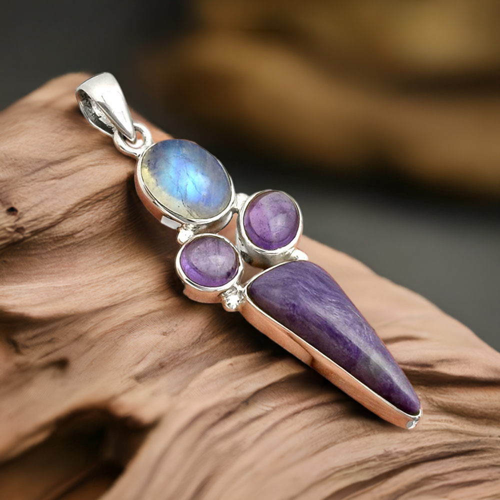 Multi Gemstone Handmade Pendants In Solid Sterling Silver Jewelry 925SP071-6