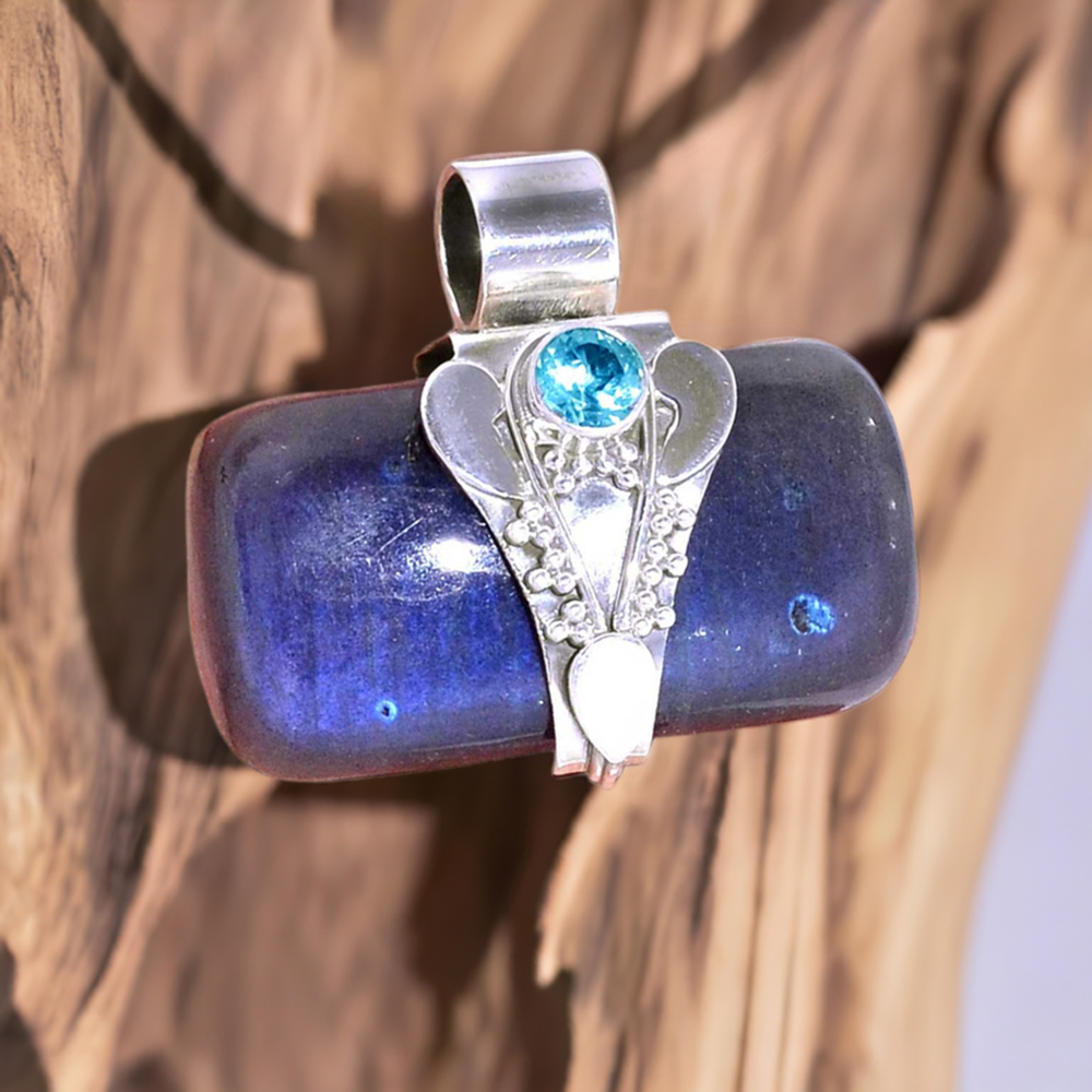 Multi Gemstone Pendants In Fine Sterling Silver Jewelry 925SP072-1