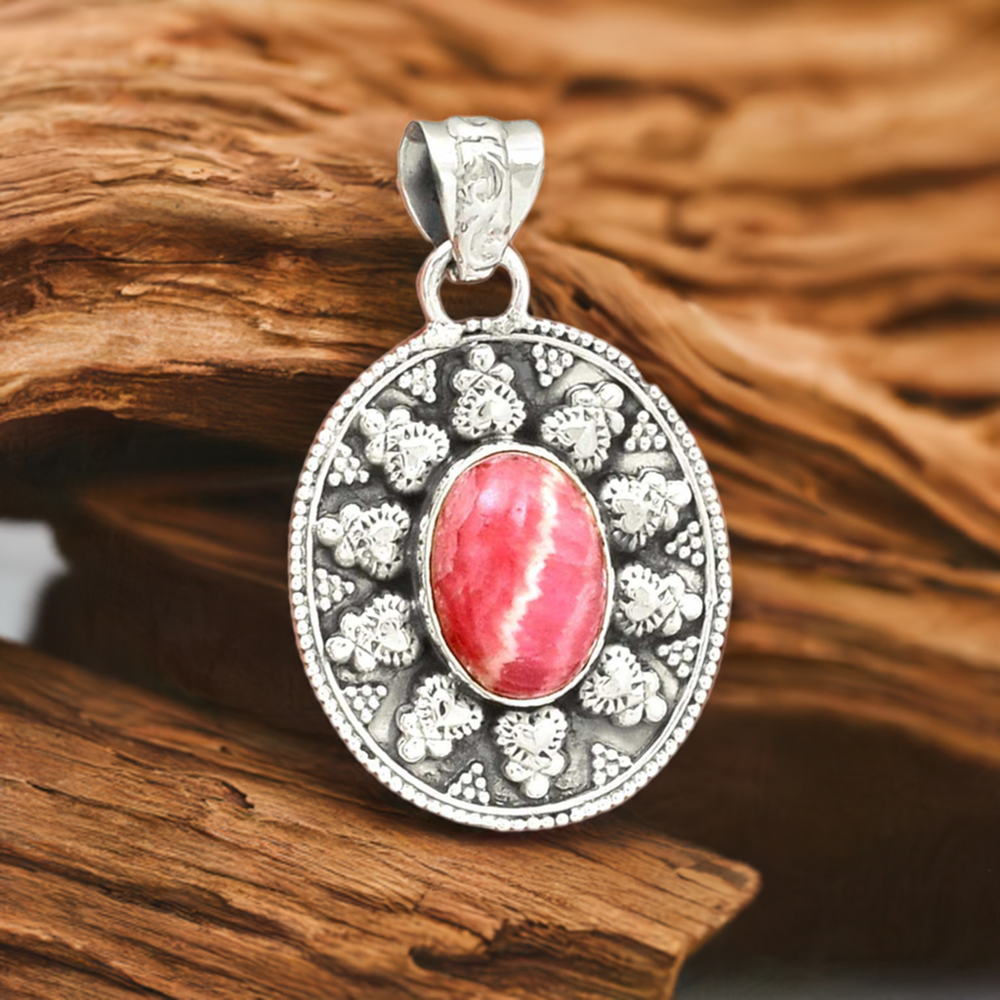 Fine Sterling Silver Pendants In Rhodochrosite Gemstone Jewelry 925SP073-2