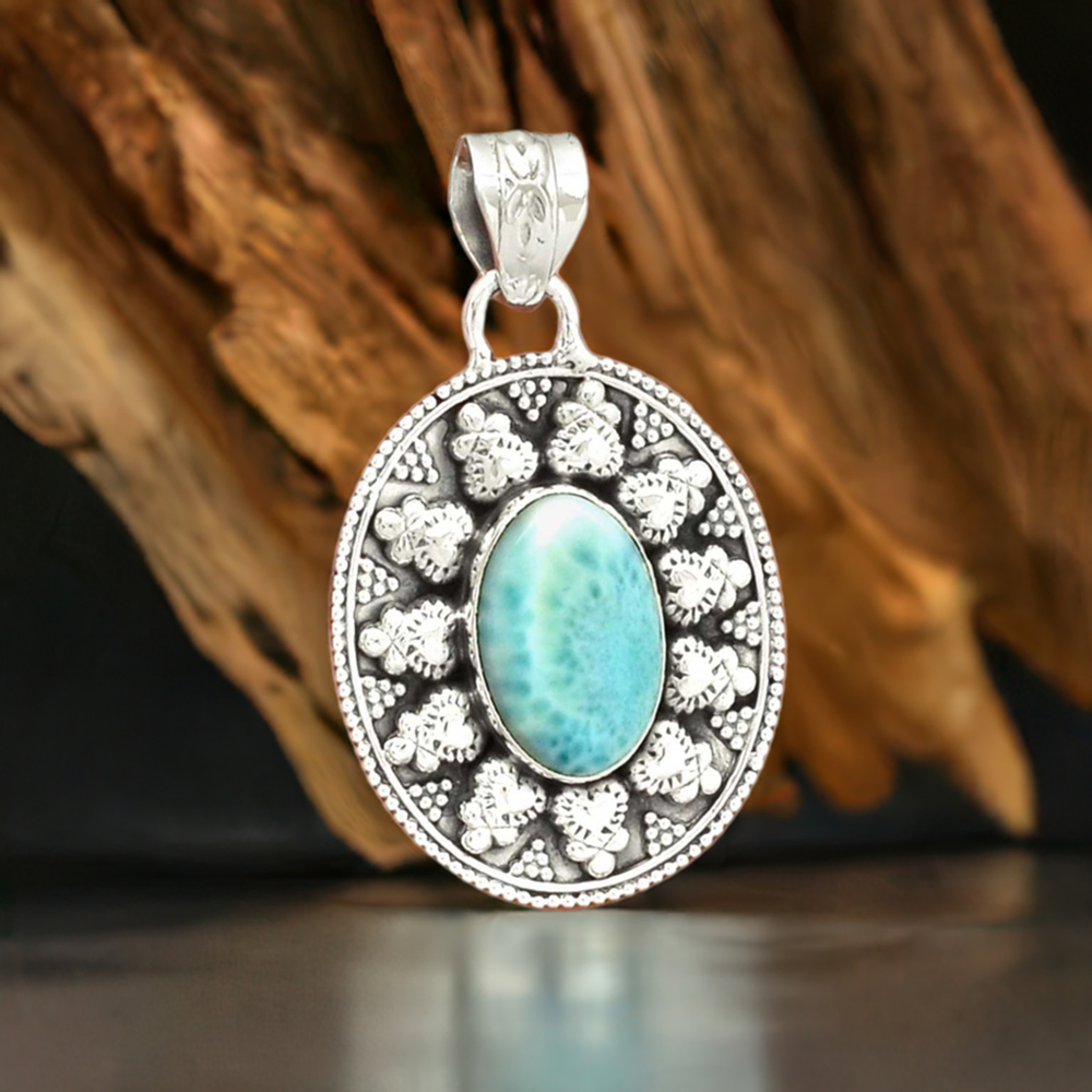 Gemstone Pendant - Larimar, Smokey Quartz and Lemon Quartz, Bohemian Jewelry, Larimar newest Pendant, Sterling Silver Jewelry