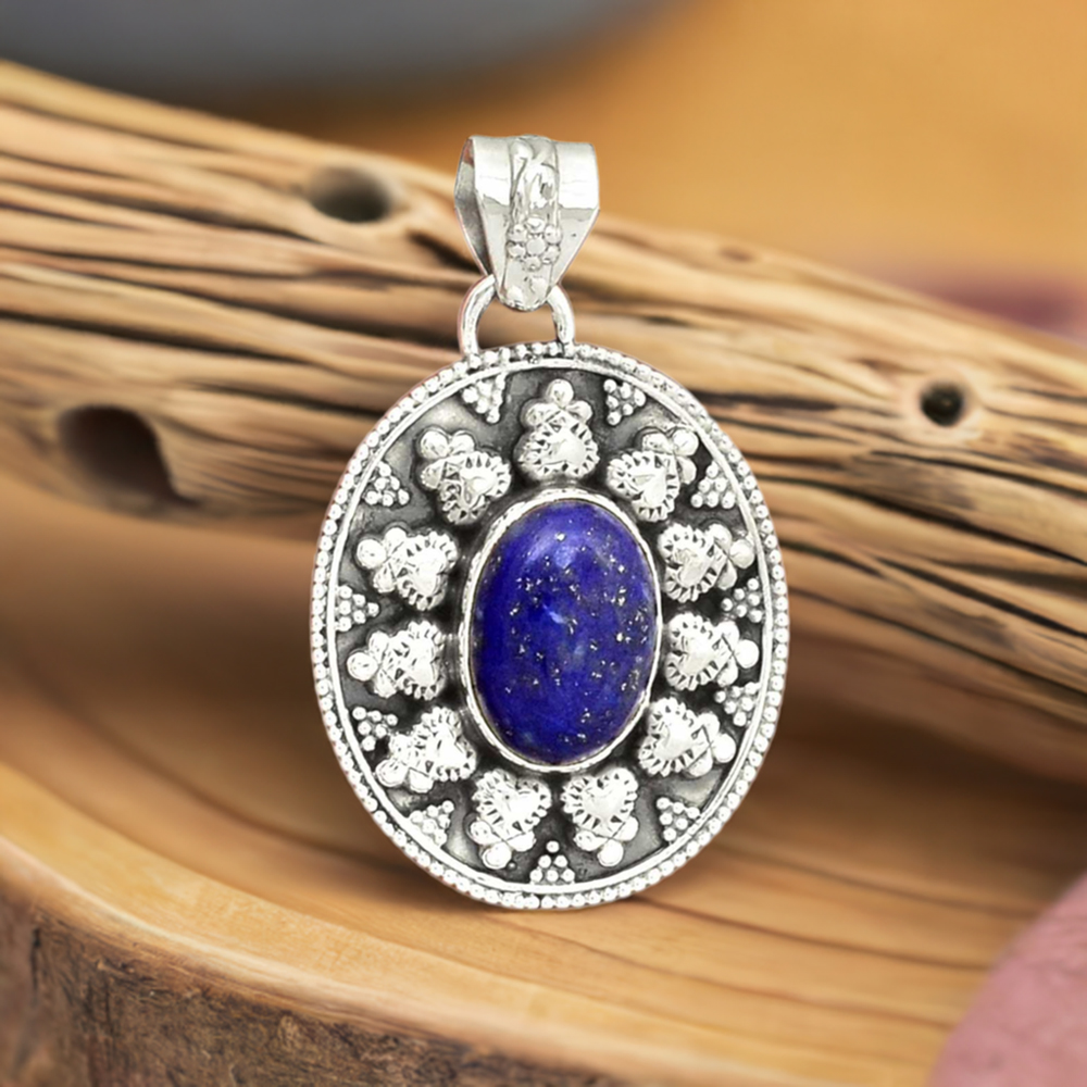 Solid Sterling Silver Handmade Pendants In Lapis Gemstone Jewelry 925SP073-6