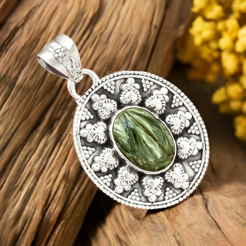 Fine Sterling Silver Pendants In Seraphinite Gemstone Jewelry 925SP073-7