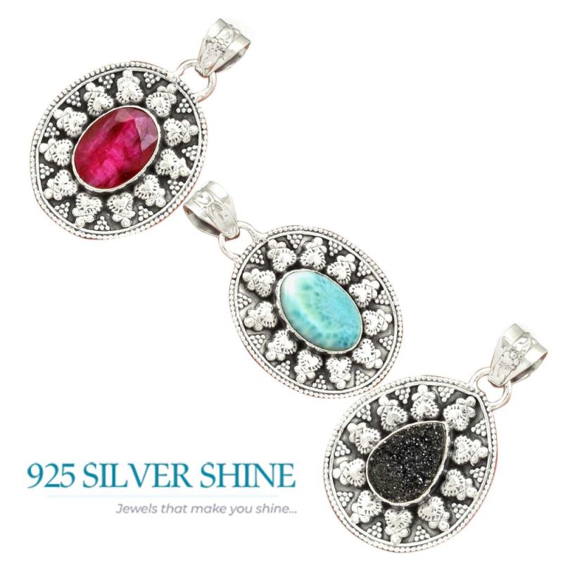 Fine Sterling Silver Pendants In Seraphinite Gemstone Jewelry 925SP073-7_4