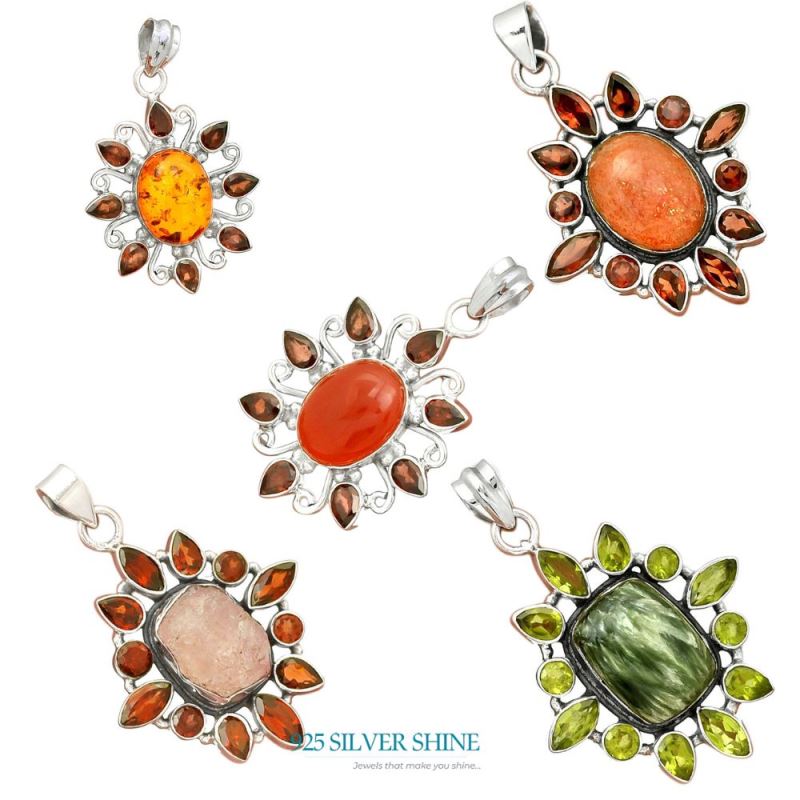 925 Solid Silver Pendants In Multi Gemstone Jewelry 925SP074-1_4