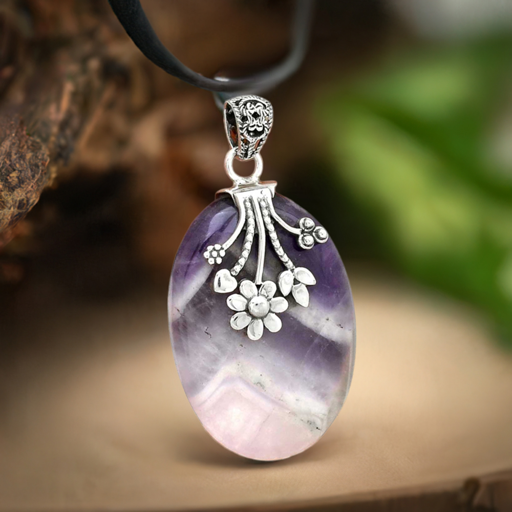 925 Fine Silver Pendants In Amethyst Lace Agate Gemstone Jewelry 925SP076-1
