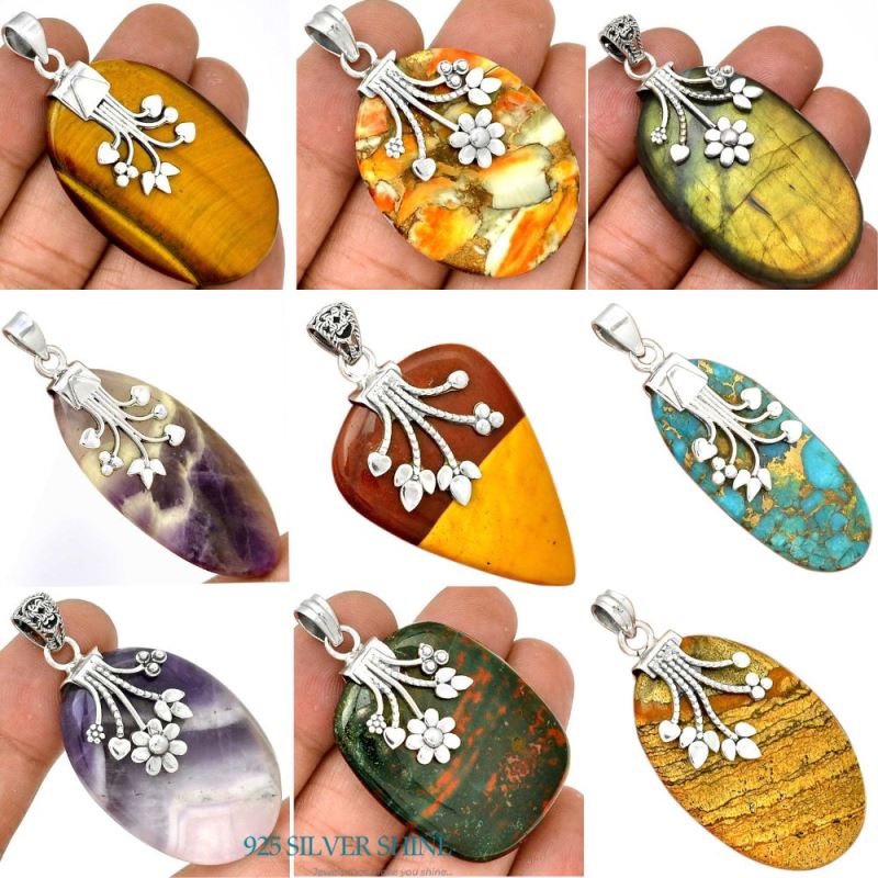 925 Fine Silver Pendants In Amethyst Lace Agate Gemstone Jewelry 925SP076-1_4