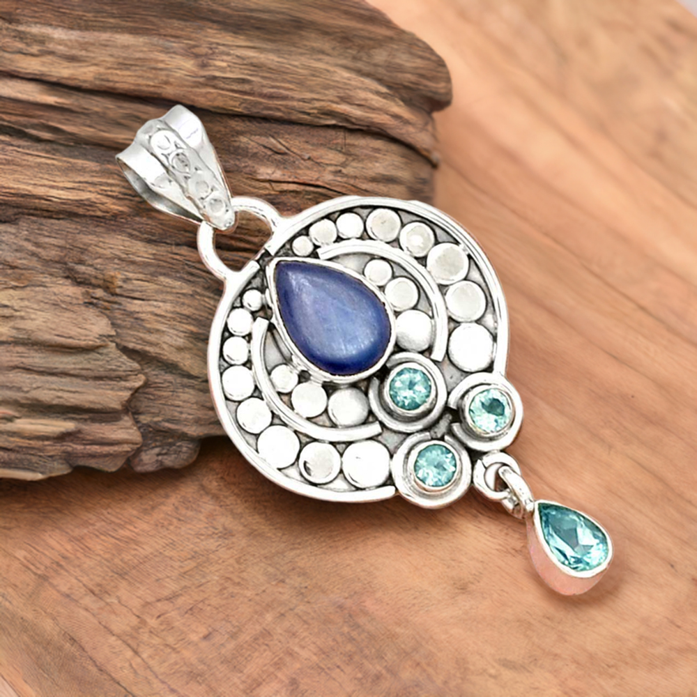 925 Sterling Silver Handmade Pendants In Multi Gemstone Jewelry 925SP076-7