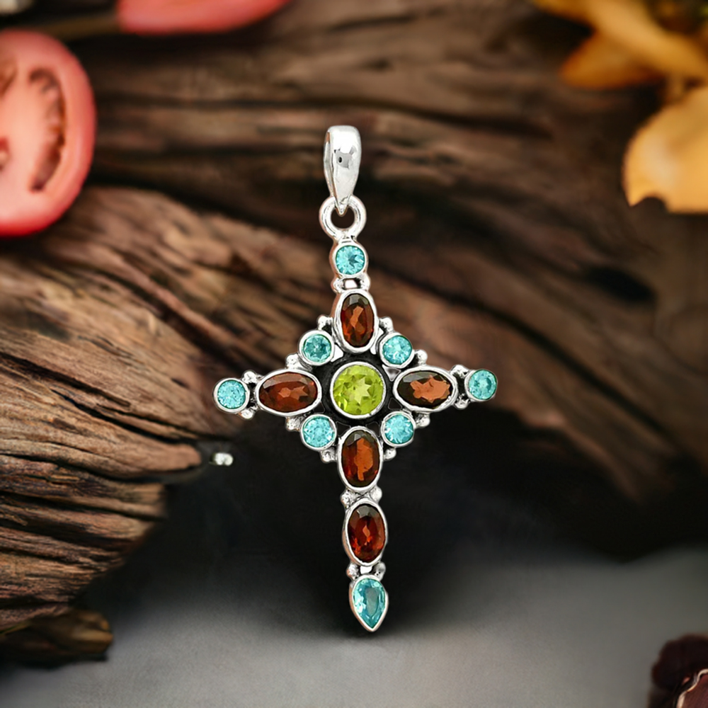 Fine Sterling Silver Pendants In Multi Gemstone Jewelry 925SP077-1