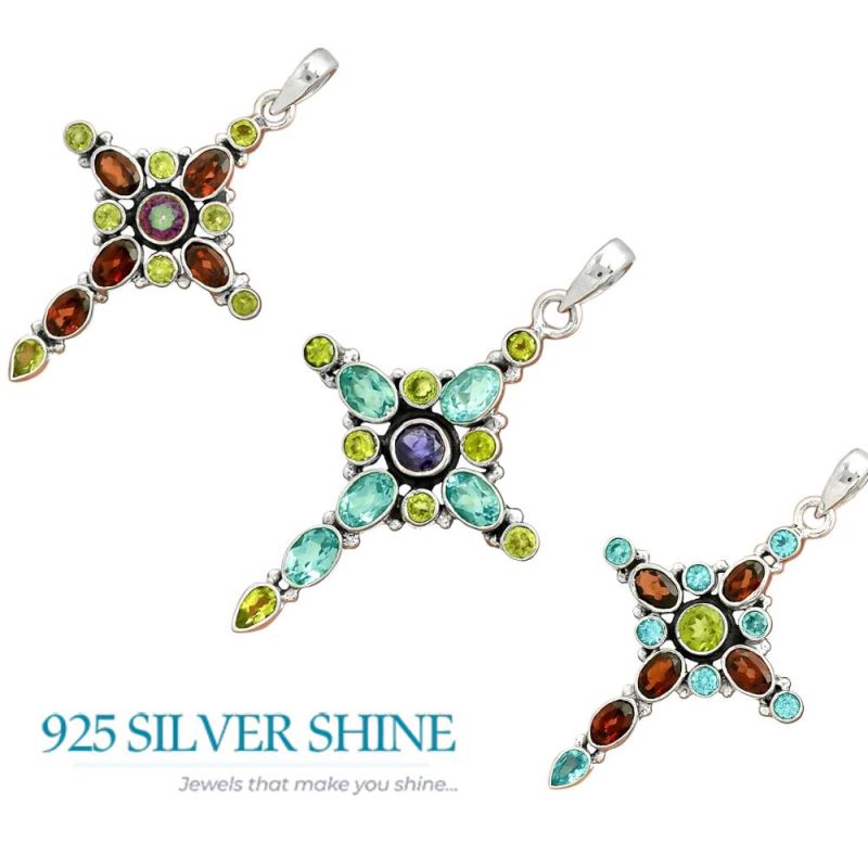 Fine Sterling Silver Pendants In Multi Gemstone Jewelry 925SP077-1_4