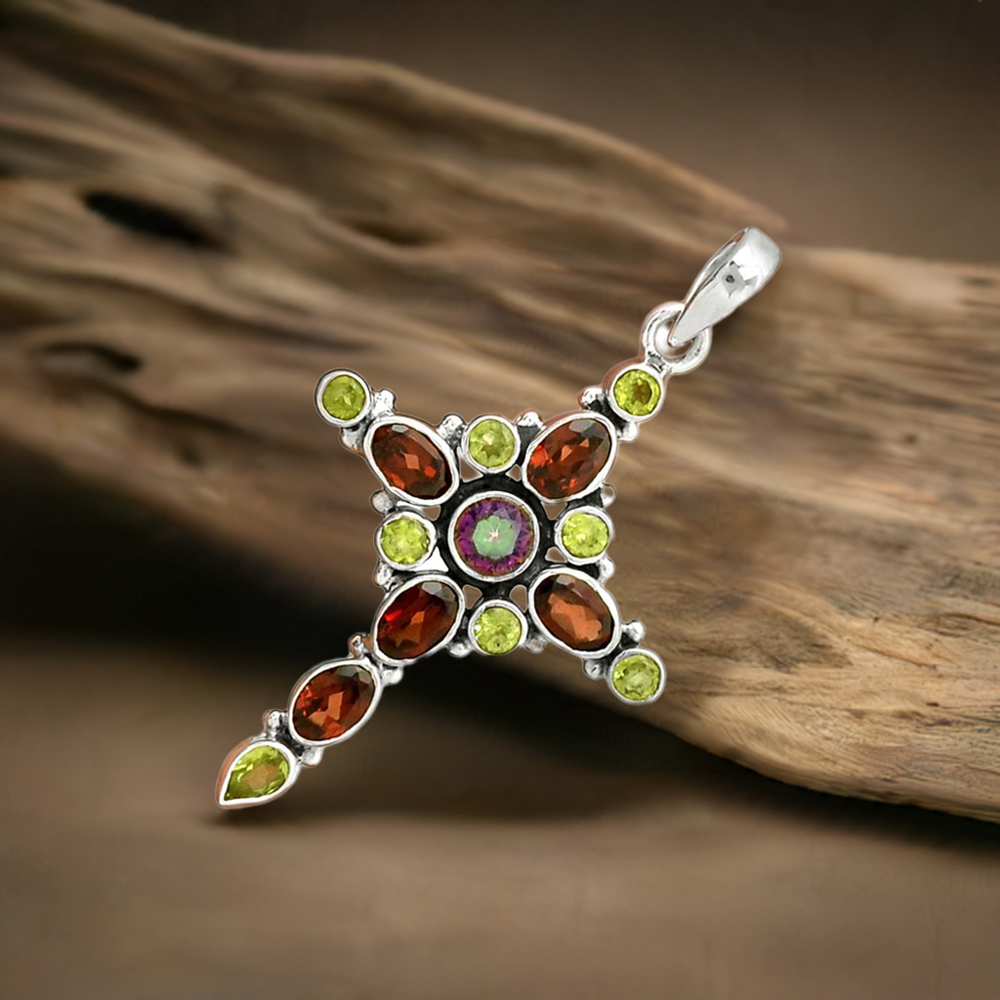 925 Solid Silver Pendants In Multi Gemstone Jewelry 925SP077-2