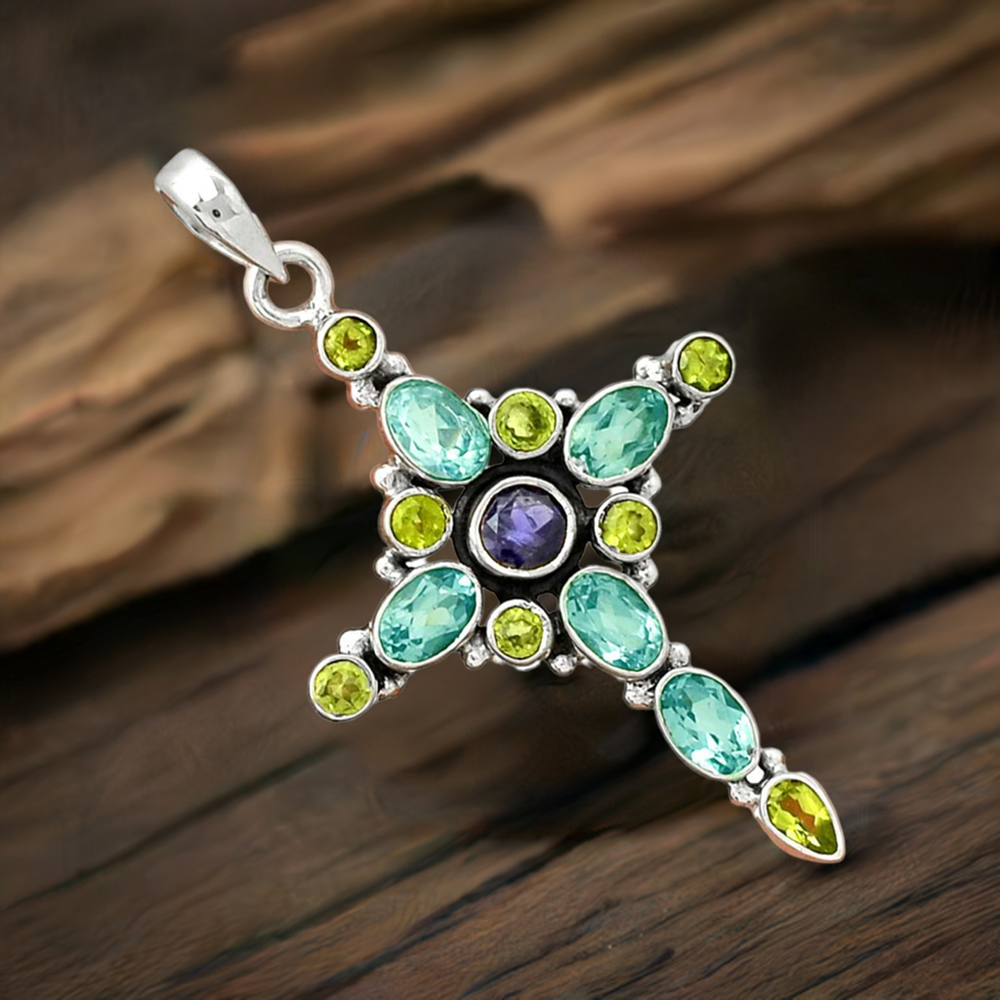 925 Fine Silver Pendants In Multi Gemstone Jewelry 925SP077-3