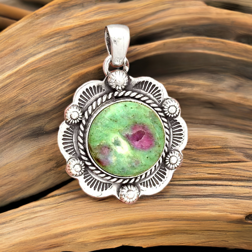 Ruby Zoisite Gemstone Pendants In 925 Solid Silver Jewelry 925SP080-1