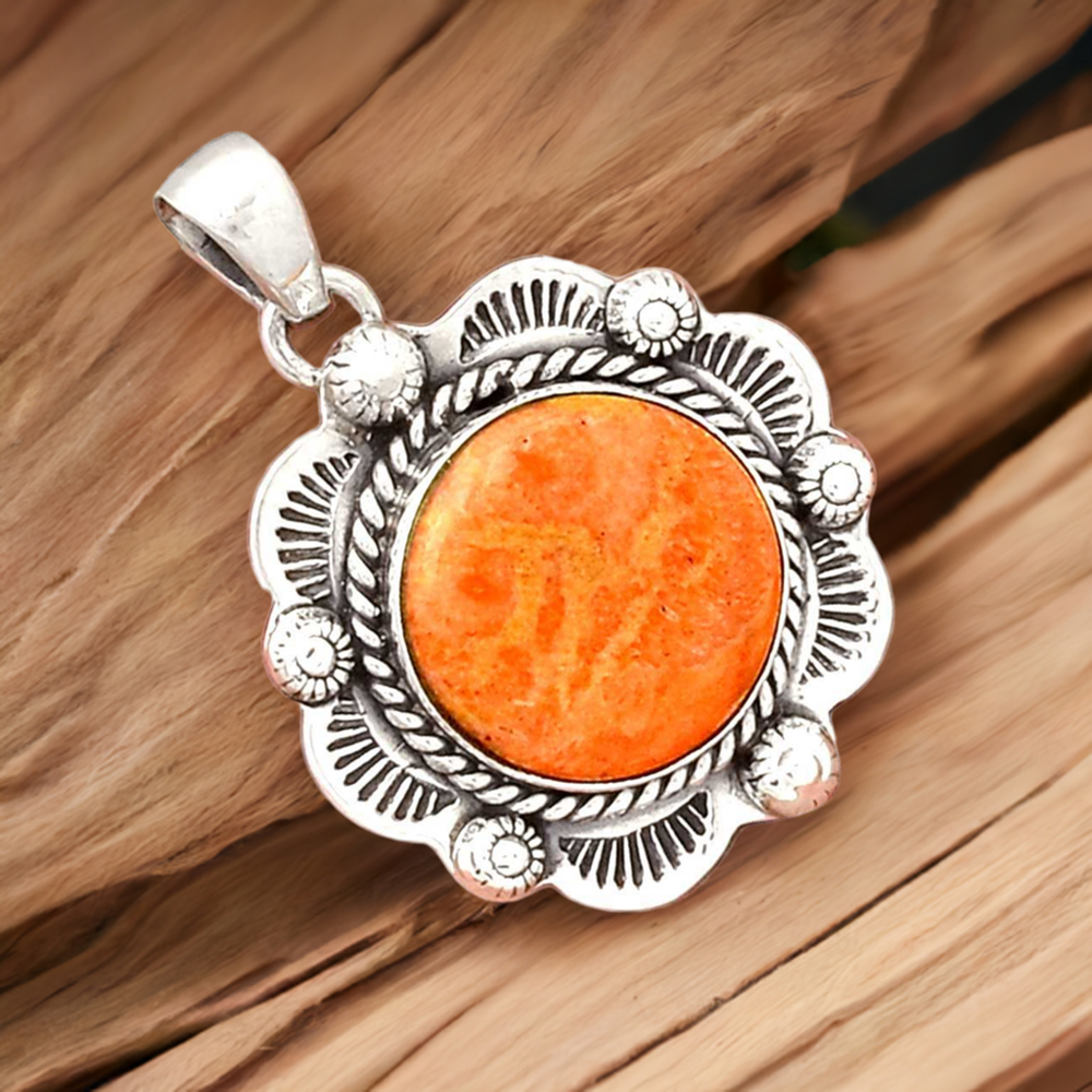 Best Quality Orange Calcite Gemstone Handmade Pendants In 925 Sterling Silver Jewelry 925SP080-3