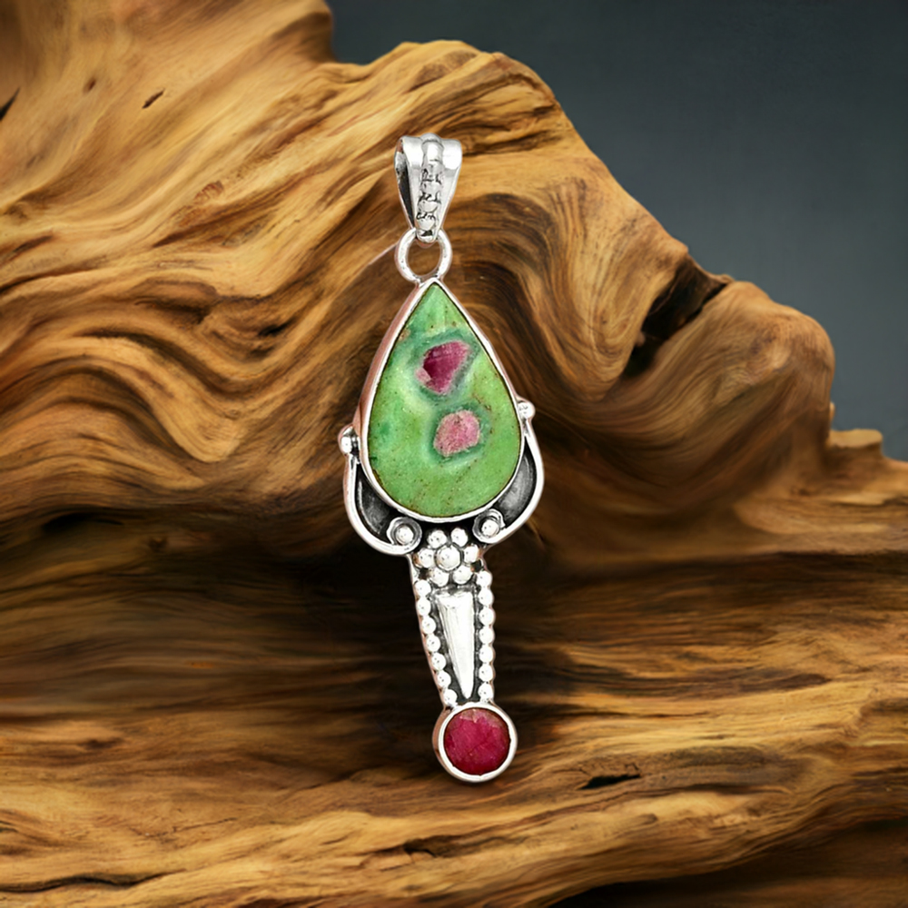 Ruby Zoisite Solid Sterling top Silver Pendant 925