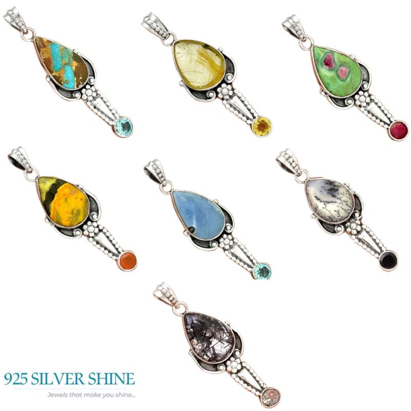 Multi Gemstone Handmade Pendants In 925 Sterling Silver Jewelry 925SP081-5_4