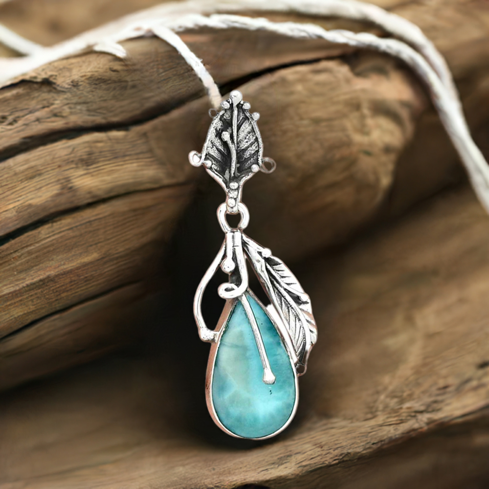 Gemstone Pendant - Larimar, Smokey Quartz and Lemon Quartz, Bohemian Jewelry, Larimar newest Pendant, Sterling Silver Jewelry