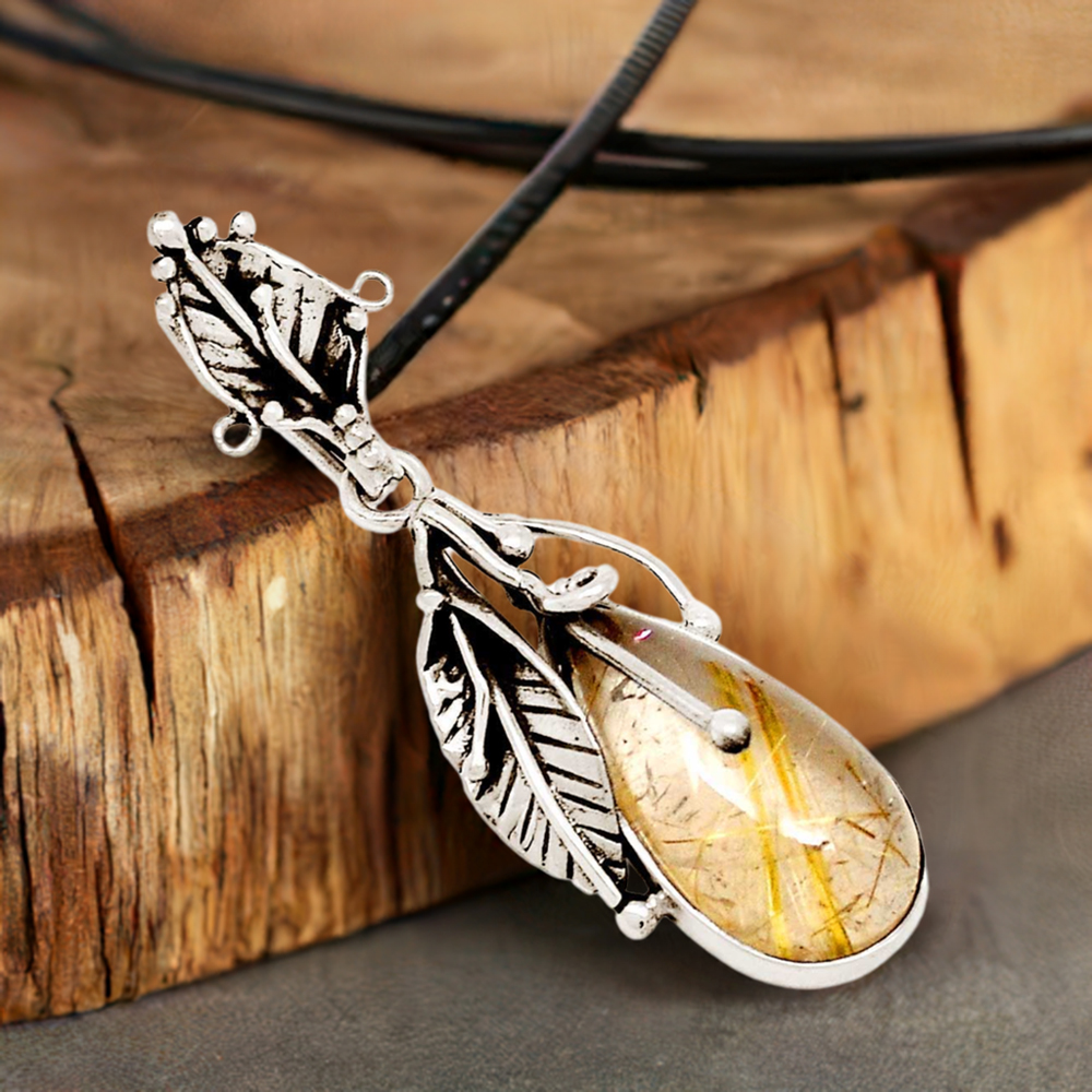 Golden Rutile Gemstone Pendants In Fine Sterling Silver Jewelry 925SP082-5