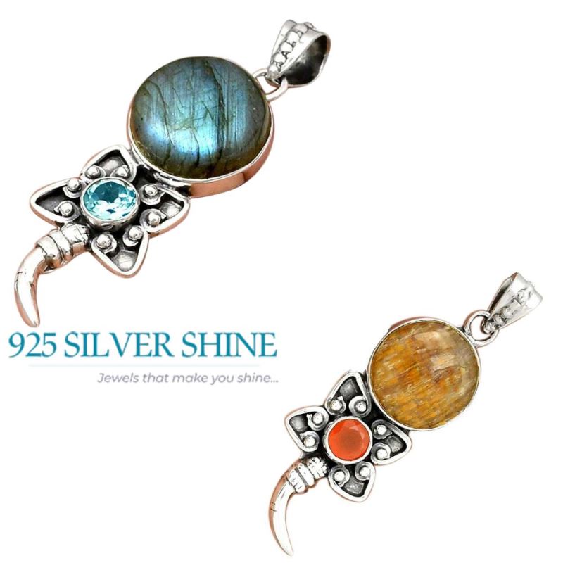 Solid Sterling Silver Pendants In Multi Gemstone Jewelry 925SP084-2_4