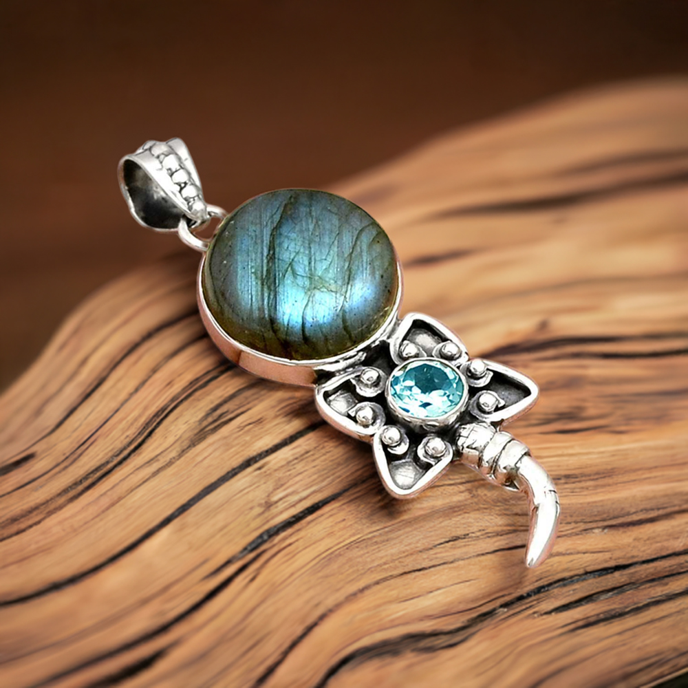 Fine Sterling Silver Pendants In Multi Gemstone Jewelry 925SP084-3