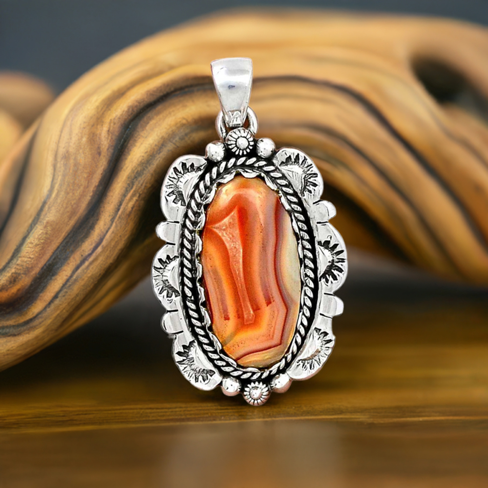 925 Fine Silver Pendants In Lake Superior Agate Gemstone Jewelry 925SP086-4