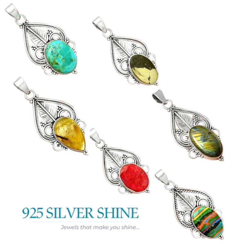 Fine Sterling Silver Pendants In Turquoise Gemstone Jewelry 925SP087-1_4