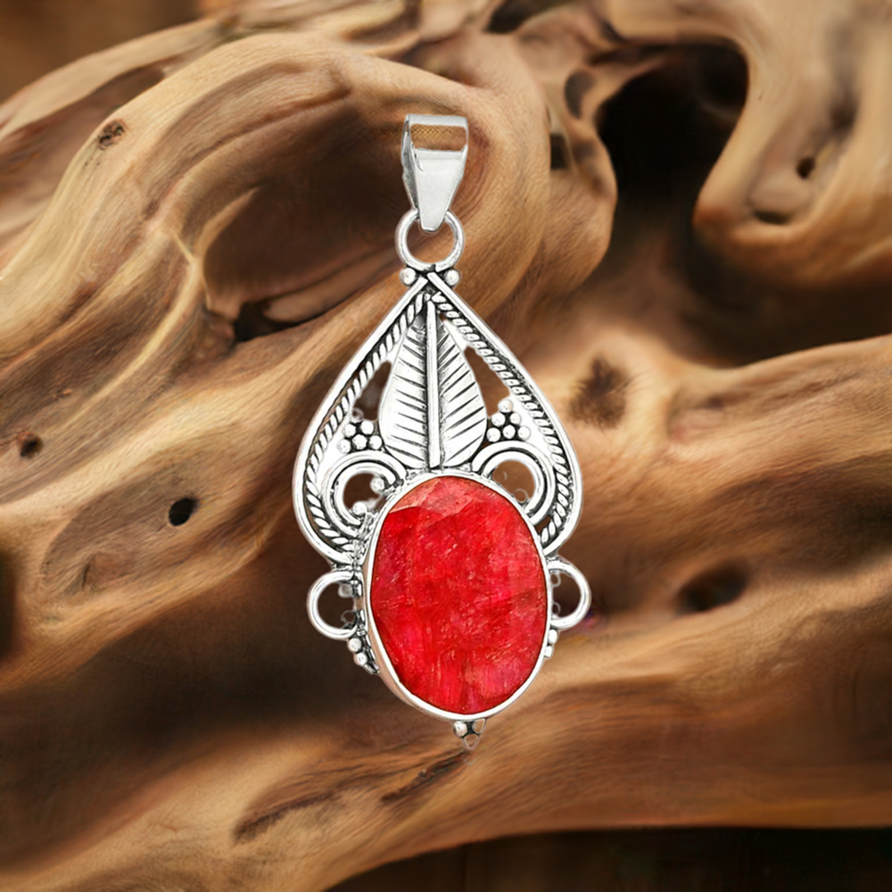 925 Sterling Silver Handmade Pendants In Ruby Gemstone Jewelry 925SP087-4