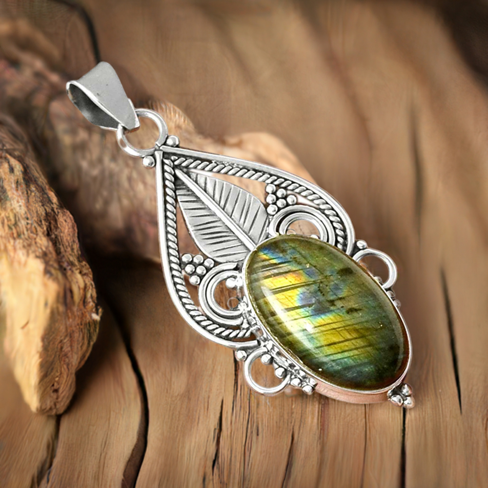 Fine Sterling Silver Pendants In Labradorite Gemstone Jewelry 925SP087-6